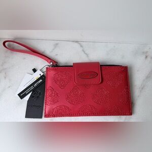 Bright Red Embossed Wristlet Wallet